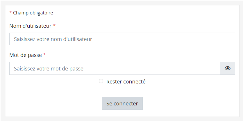 connexion à l'espace inscrit. indiquer son nom d'utilisateur. renseigner son mot de passe. cliquer sur se connecter